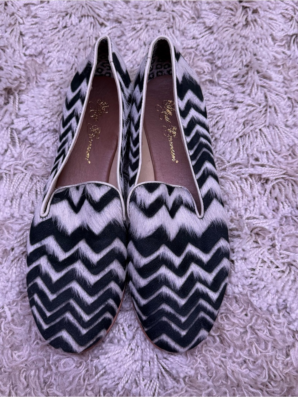 Matt Bernson Gitanes Calf Hair Chevron Smoking Loafers Flats Womens 8.5